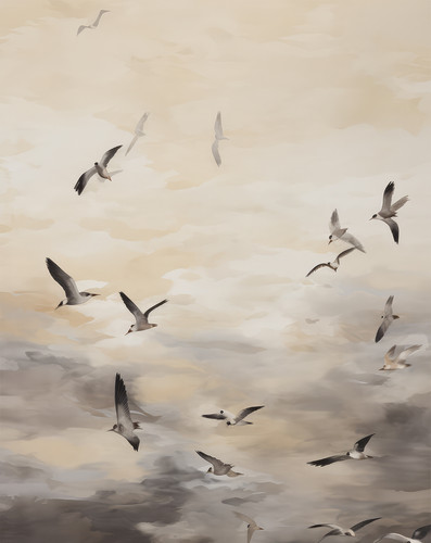 Seagulls flight wall art - seagulls, in